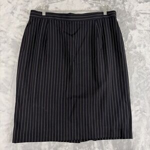 Vintage Louis Feraud Navy Pin Stripe Pencil Straight Skirt Size 16